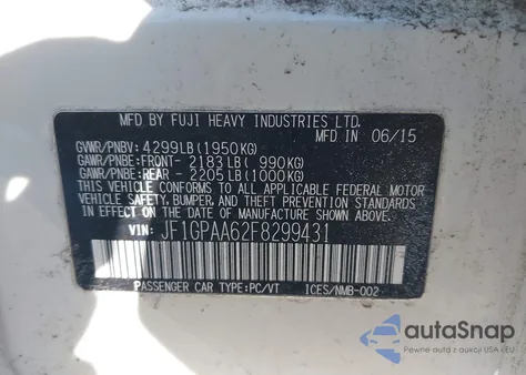 2015 Subaru Impreza 2.0I z USA, uszkodzony, nr VIN JF1GPAA62F8299431